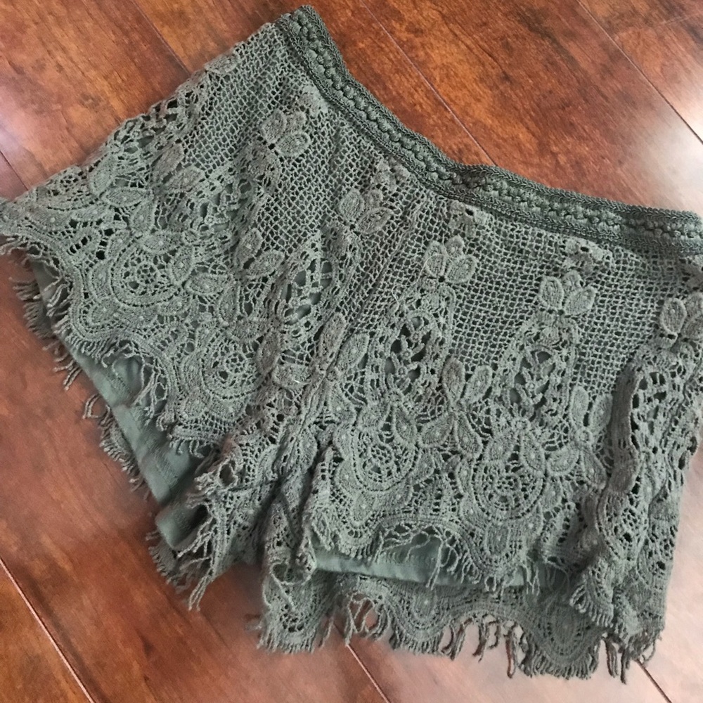 Army Green Lace Shorts